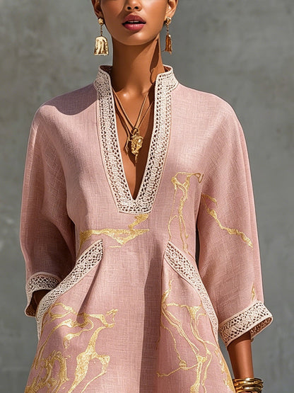 Vestido corto de encaje de ganchillo estampado