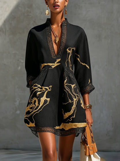 Vestido corto de encaje de ganchillo estampado