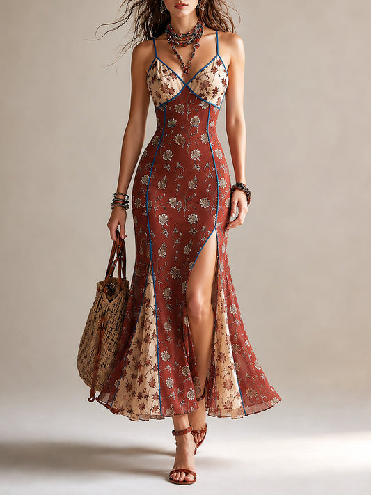 Vestido largo sirena de gasa floral