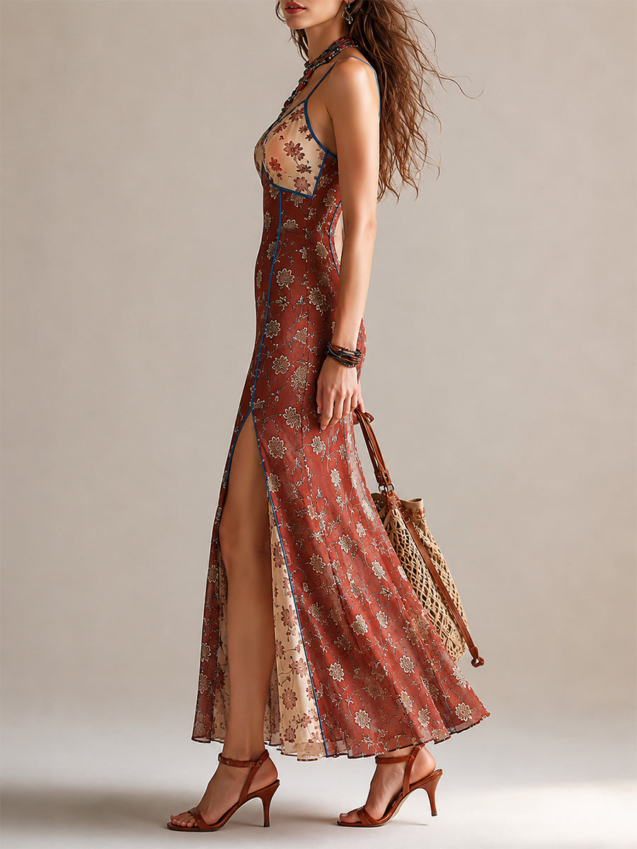 Vestido largo sirena de gasa floral