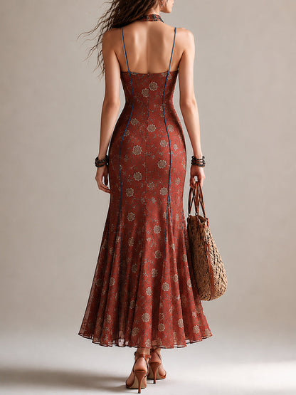 Vestido largo sirena de gasa floral