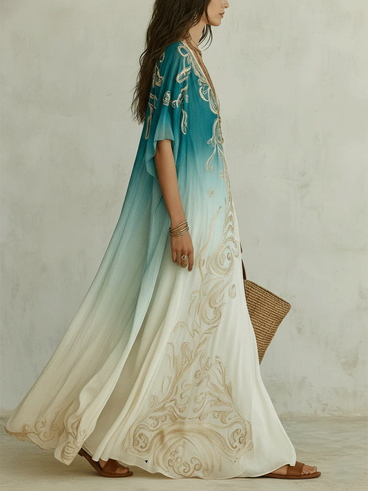 Vestido maxi kaftán Aqua Ombré