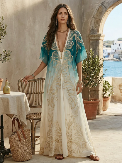Vestido maxi kaftán Aqua Ombré