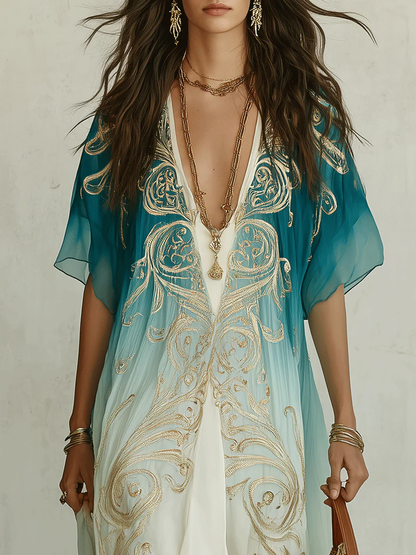 Vestido maxi kaftán Aqua Ombré