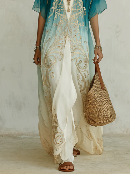 Vestido maxi kaftán Aqua Ombré