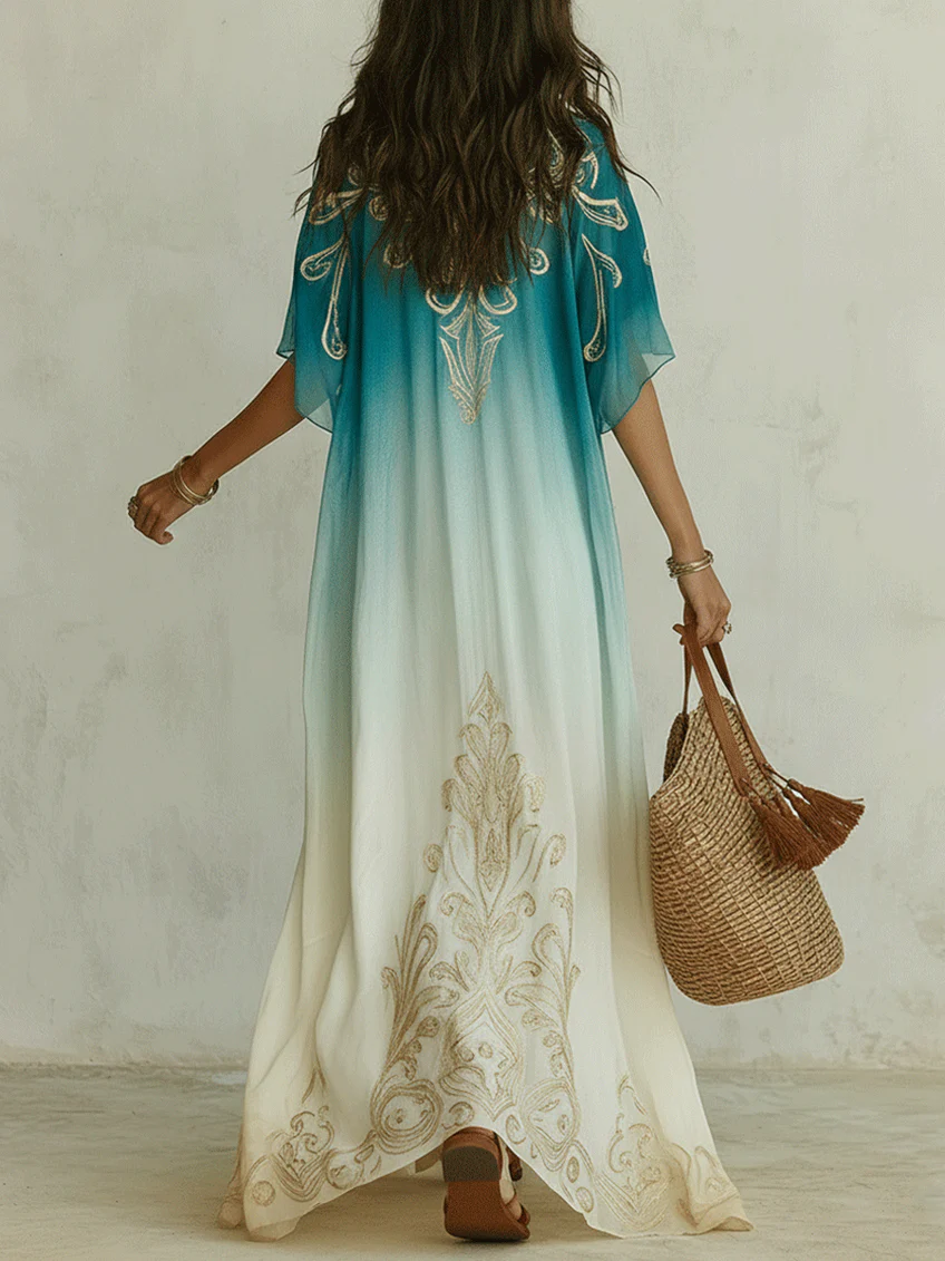 Vestido maxi kaftán Aqua Ombré