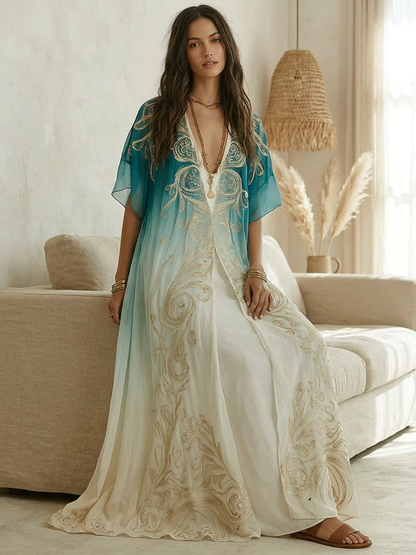 Vestido maxi kaftán Aqua Ombré