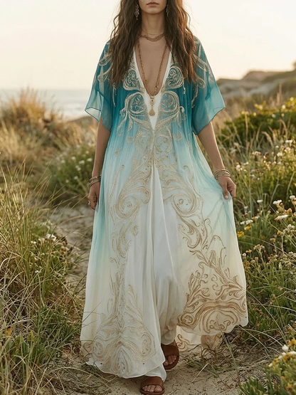 Vestido maxi kaftán Aqua Ombré
