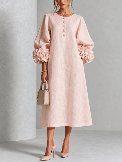 Vestido midi floral con puños abotonados