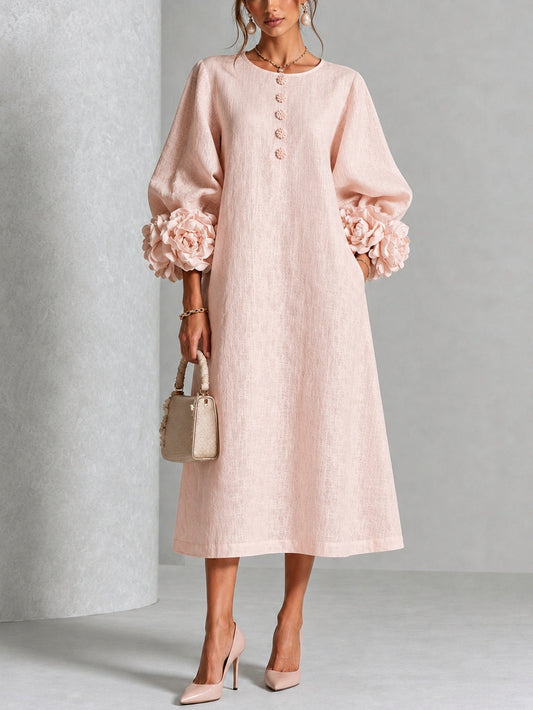 Vestido midi floral con puños abotonados
