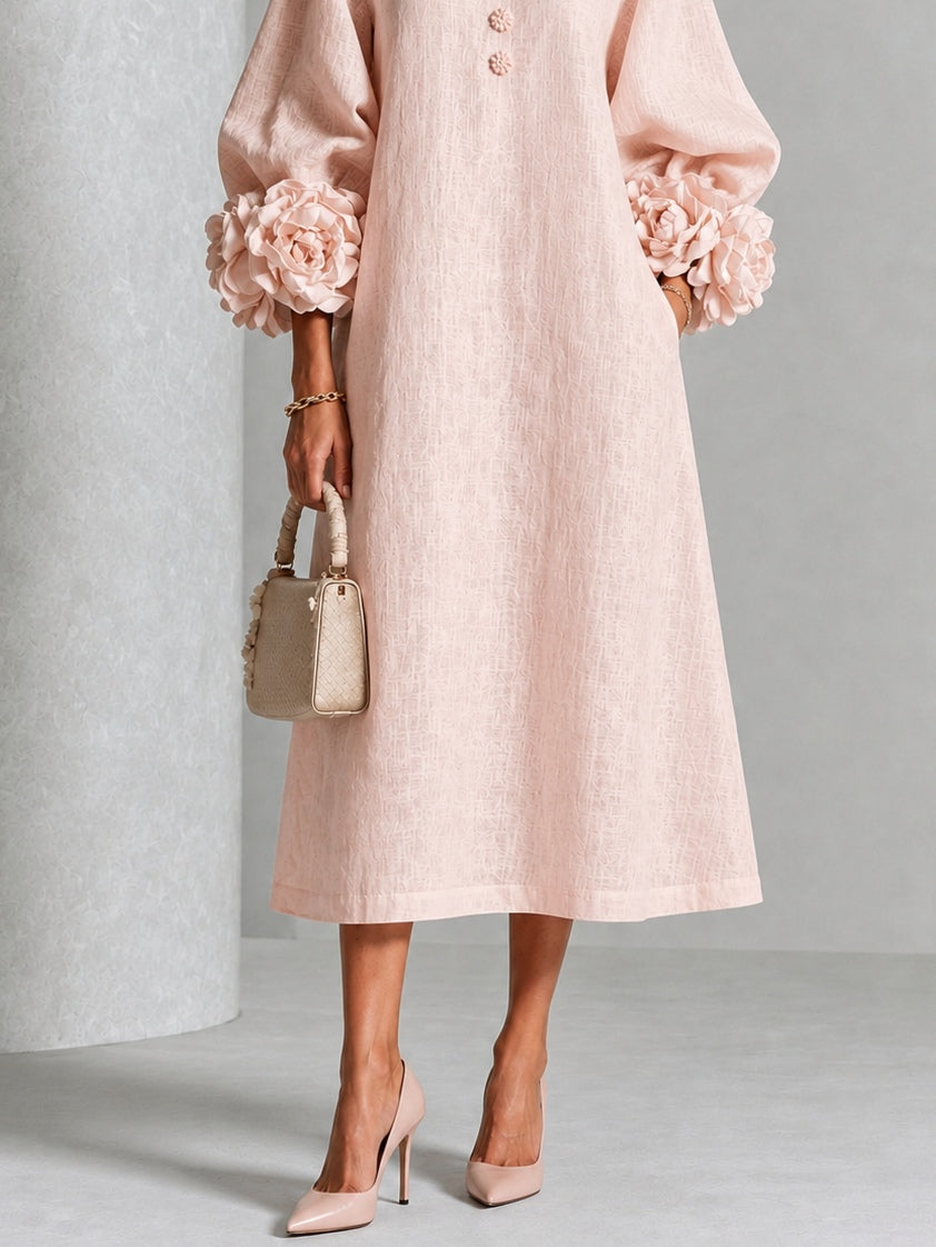 Vestido midi floral con puños abotonados