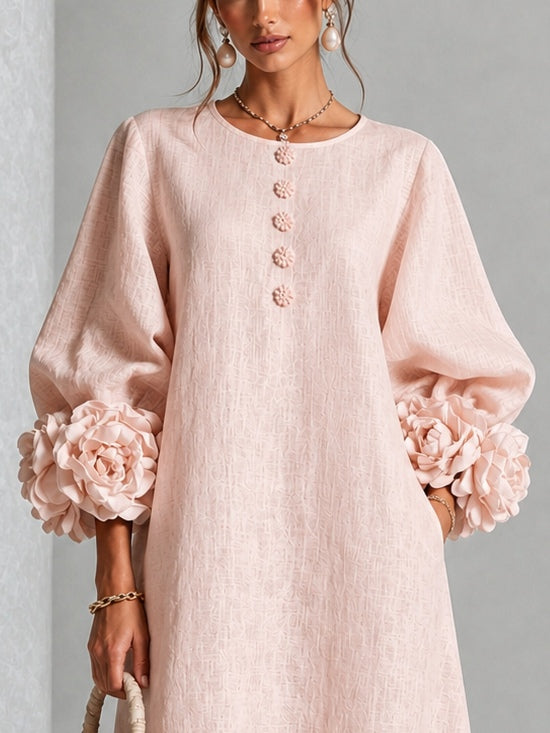 Vestido midi floral con puños abotonados