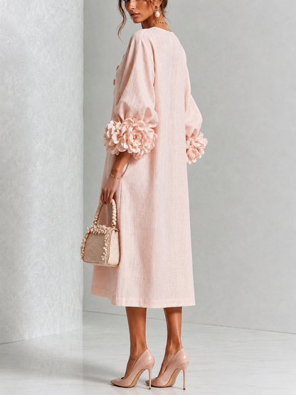 Vestido midi floral con puños abotonados