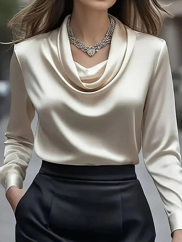 Camisa elegante de color sólido con cuello de satén