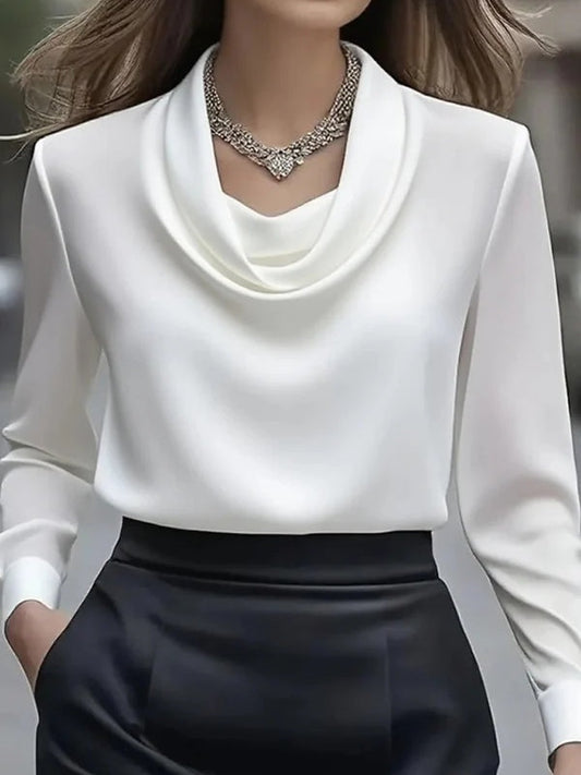 Camisa elegante de color sólido con cuello de satén