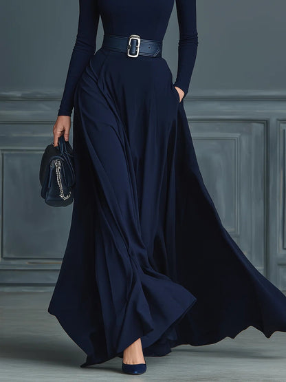 Vestido de punto azul oscuro de cuello alto