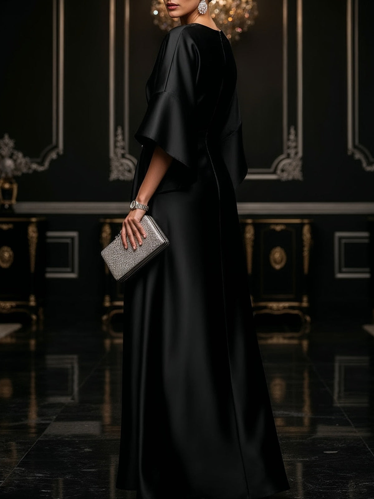 Vestido Maxi de Satén Negro Luxe