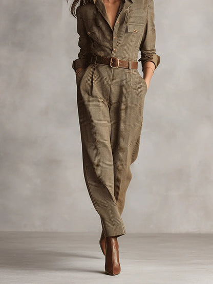 Mono utilitario a cuadros de tweed marrón sofisticado con textura
