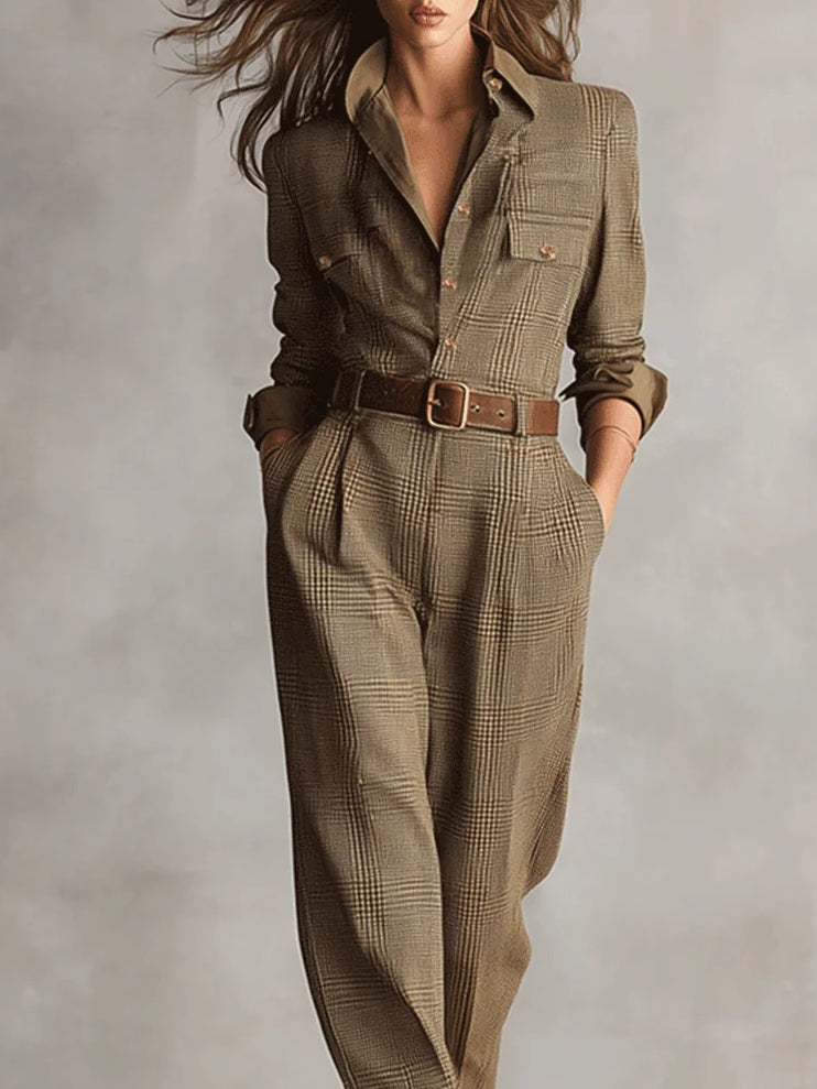Mono utilitario a cuadros de tweed marrón sofisticado con textura