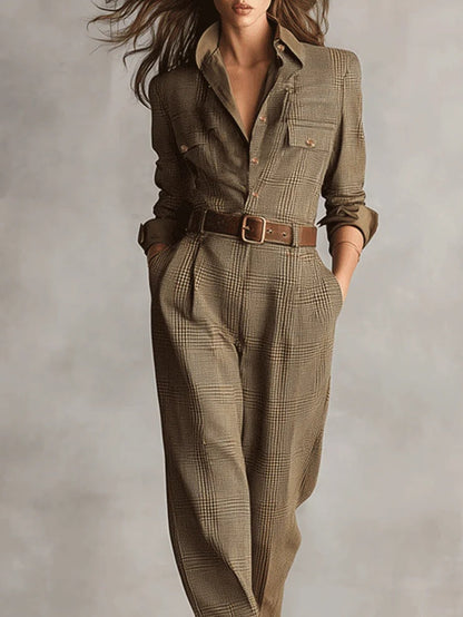Mono utilitario a cuadros de tweed marrón sofisticado con textura