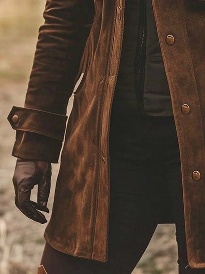 Abrigo chaqueta vintage de ante con cuello de solapa y largo medio