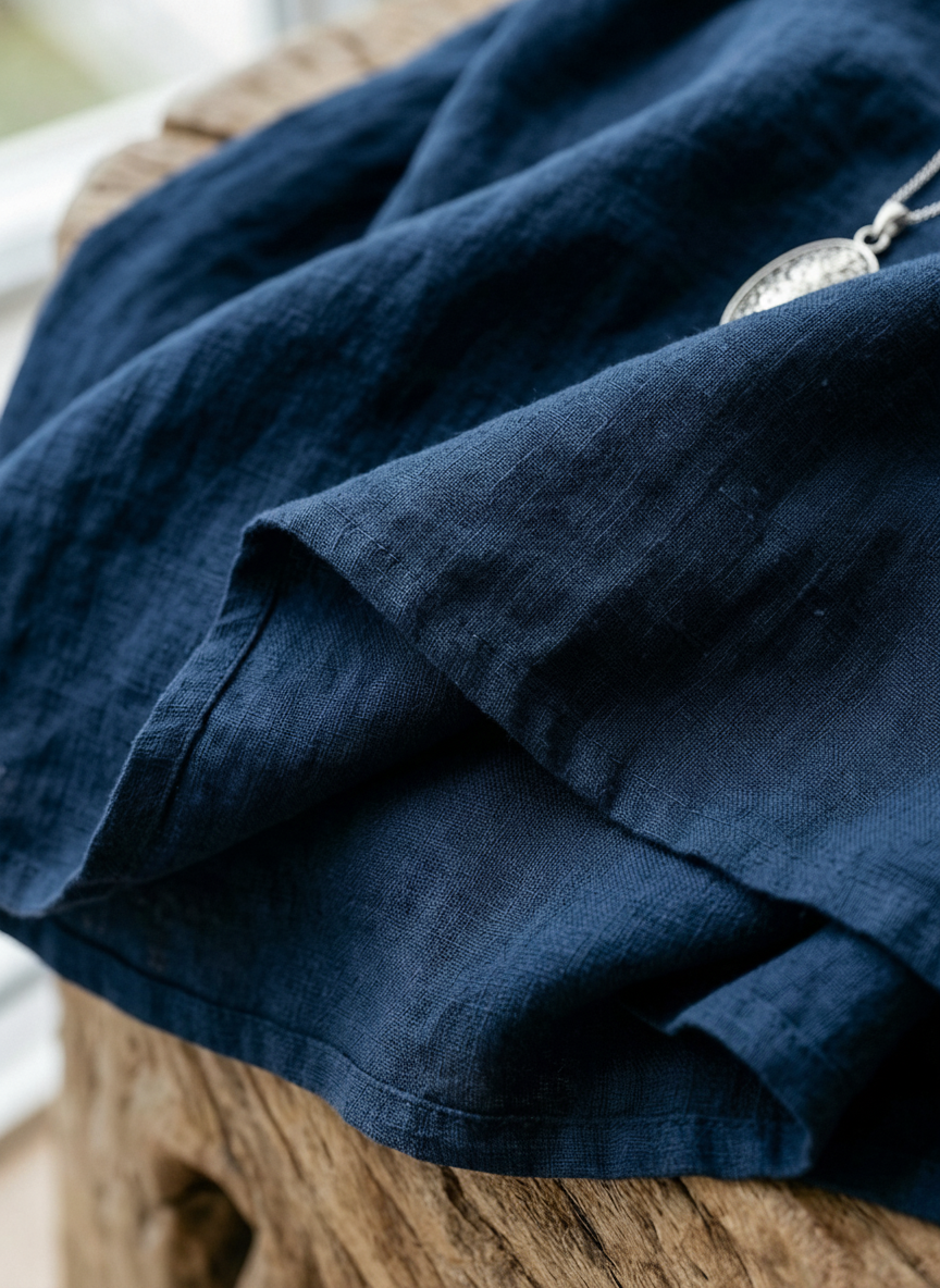 Camisa Henley de manga larga de algodón y lino