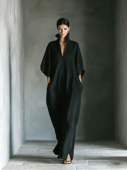 Vestido largo kimono de mezcla de algodón