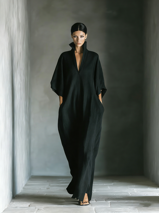 Vestido largo kimono de mezcla de algodón