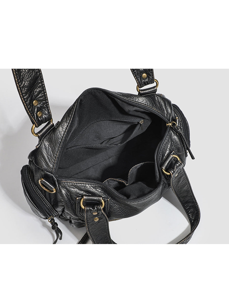 Bolso de cuero con múltiples bolsillos desgastado y de moda para mujer