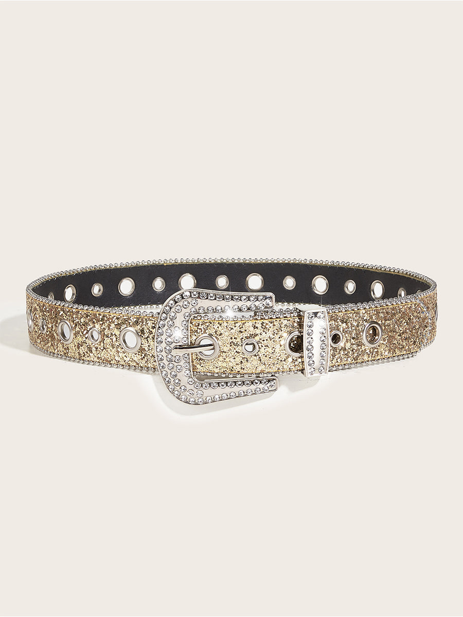 Cinturón de hebilla adornado con piedras brillantes para mujer