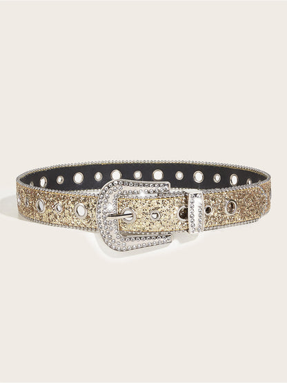 Cinturón de hebilla adornado con piedras brillantes para mujer