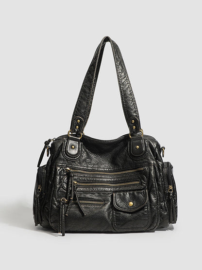 Bolso de cuero con múltiples bolsillos desgastado y de moda para mujer