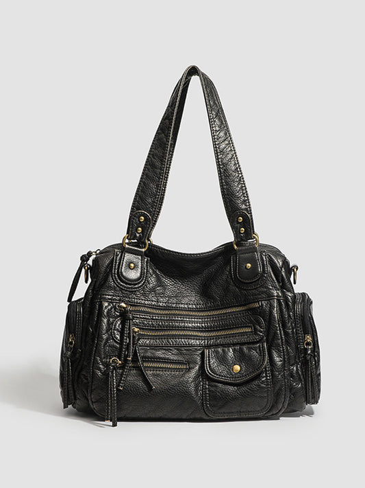 Bolso de cuero con múltiples bolsillos desgastado y de moda para mujer