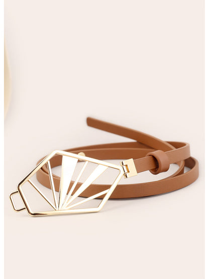 Cinturón geométrico minimalista de cuero marrón neutro para mujer