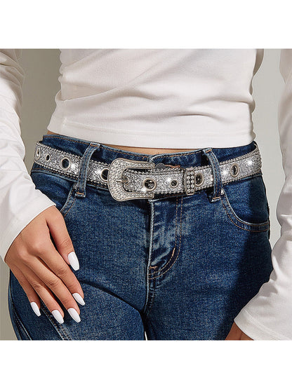 Cinturón de hebilla adornado con piedras brillantes para mujer
