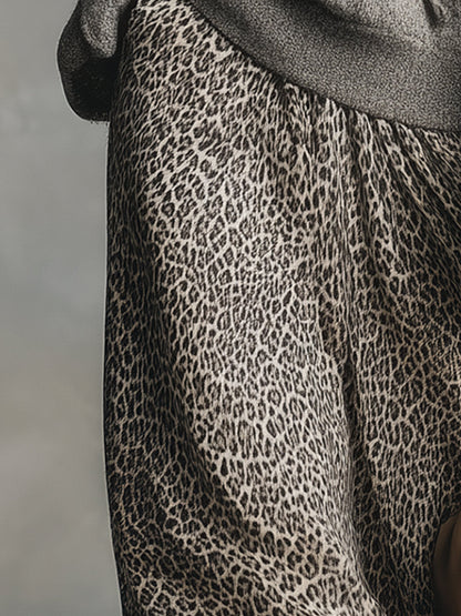 Falda línea A elegante y versátil con estampado de leopardo gris