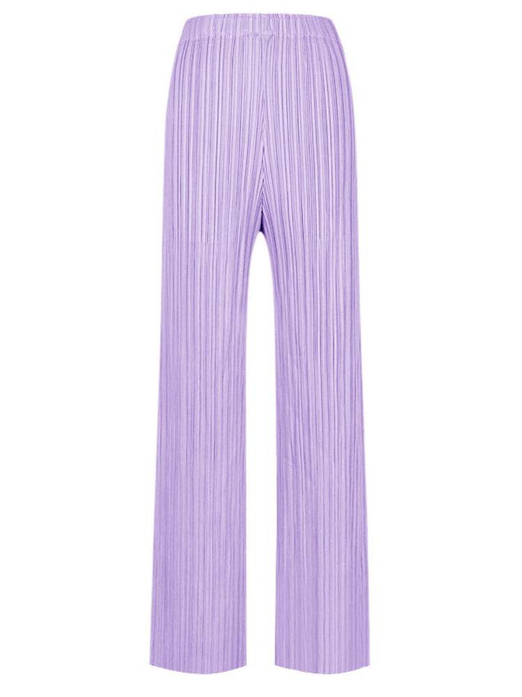 Pantalones plisados casuales de pierna ancha para mujer