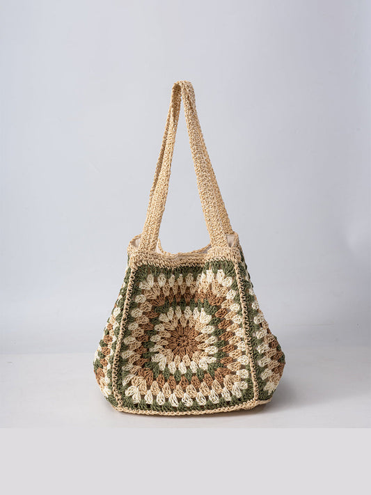 Bolso tejido de gran capacidad para mujer con hebilla magnética de un solo hombro