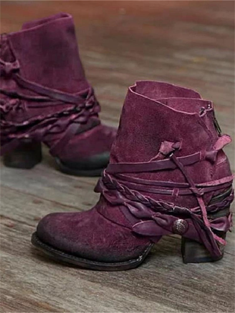 Botas vintage de tobillo con cordones trenzados
