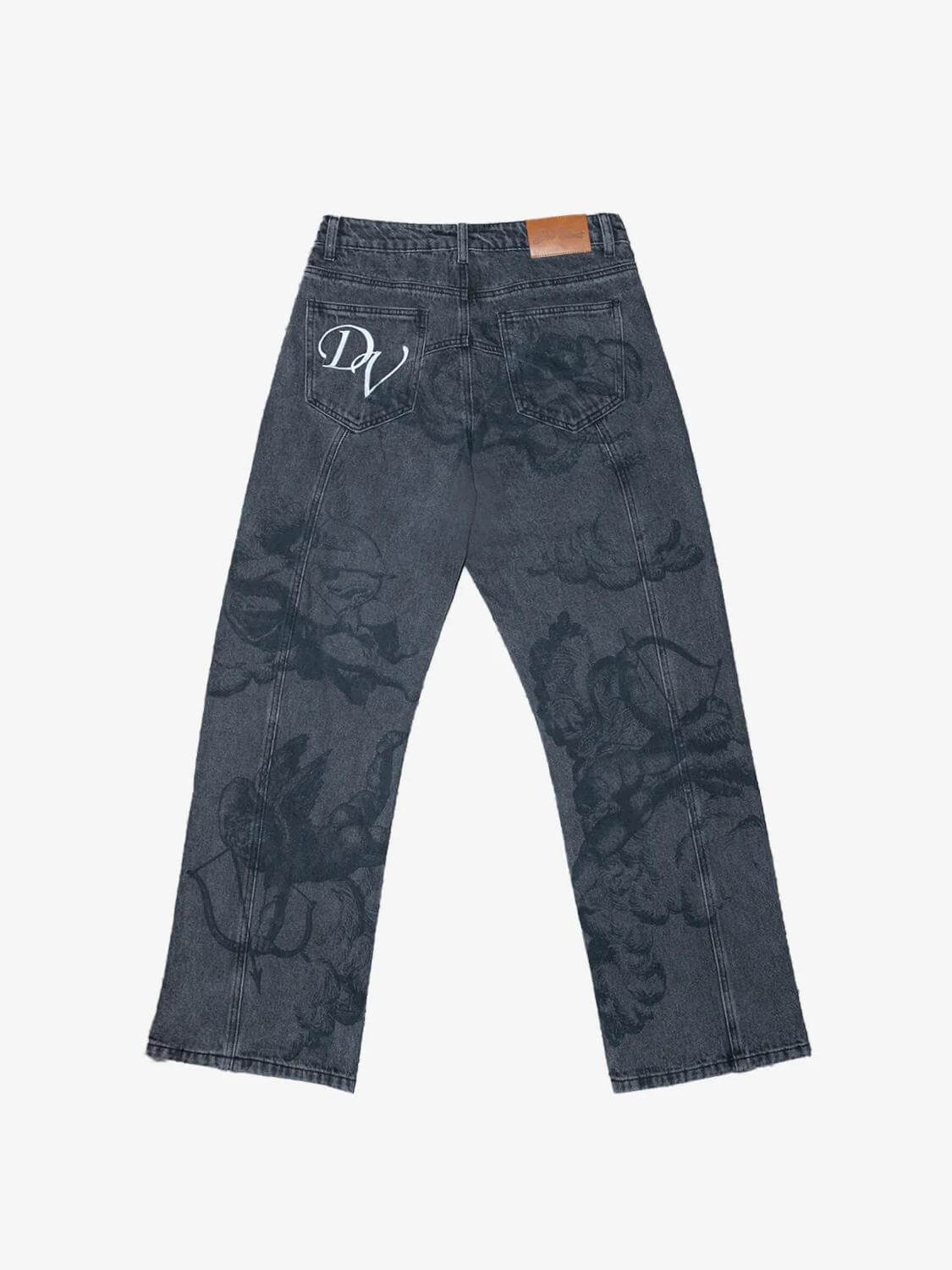 Vaqueros azules lavados con estampado de Cupido