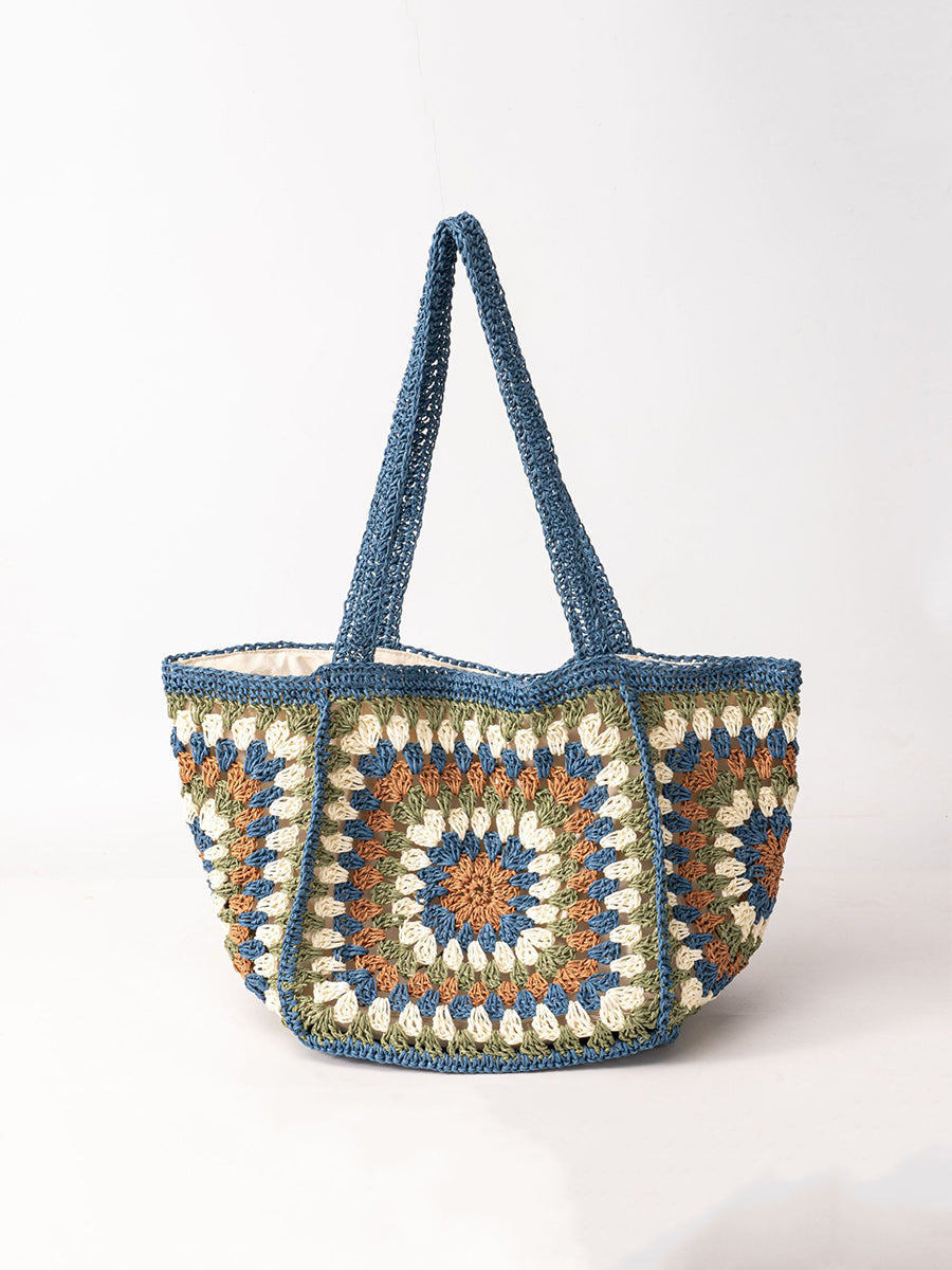 Bolso tejido de gran capacidad para mujer con hebilla magnética de un solo hombro