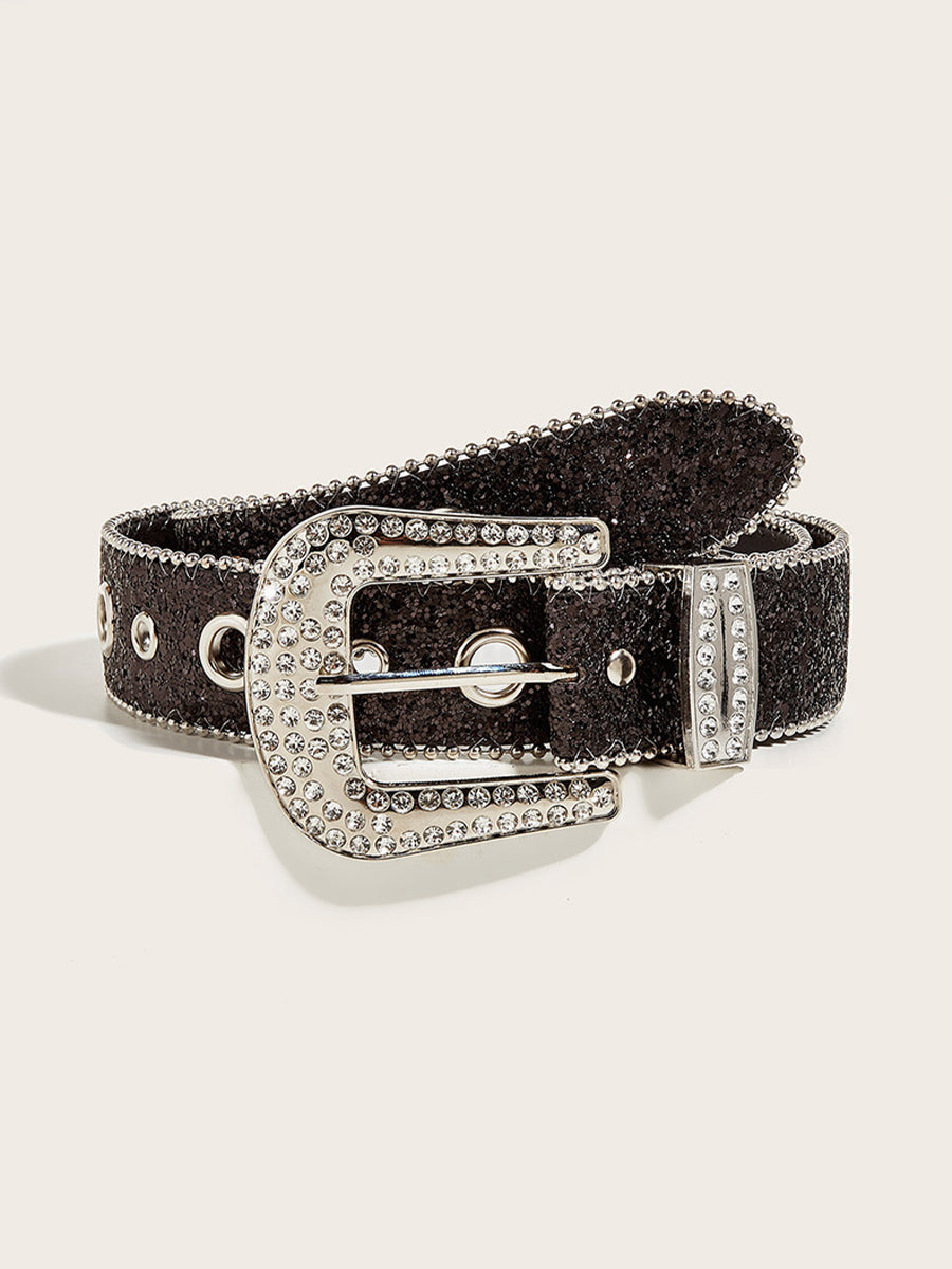 Cinturón de hebilla adornado con piedras brillantes para mujer