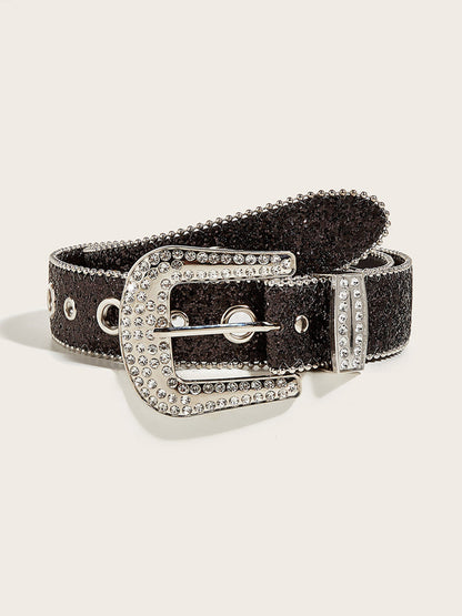 Cinturón de hebilla adornado con piedras brillantes para mujer