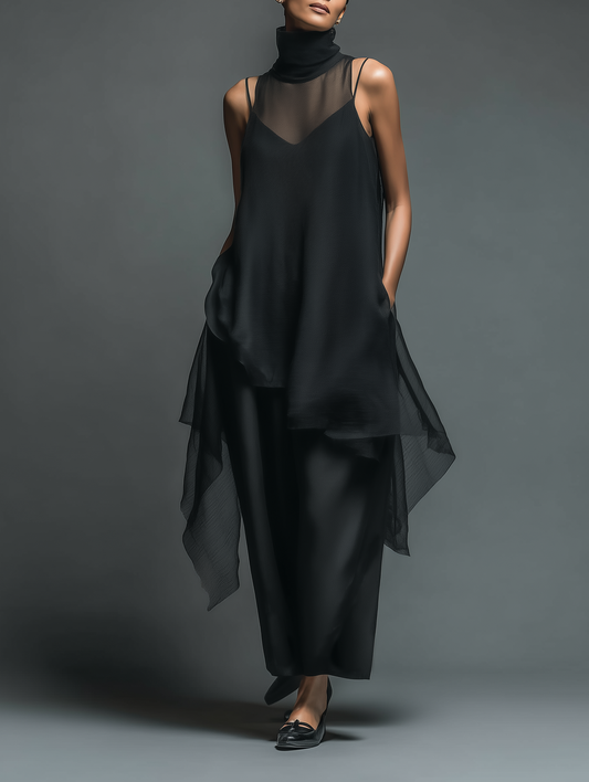 Vestido maxi etéreo de capas con tirantes