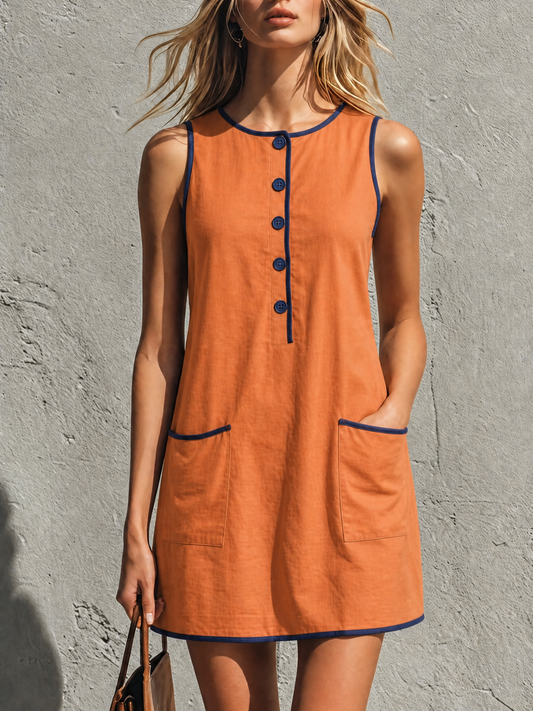 Vestido mini retro con ribete en contraste