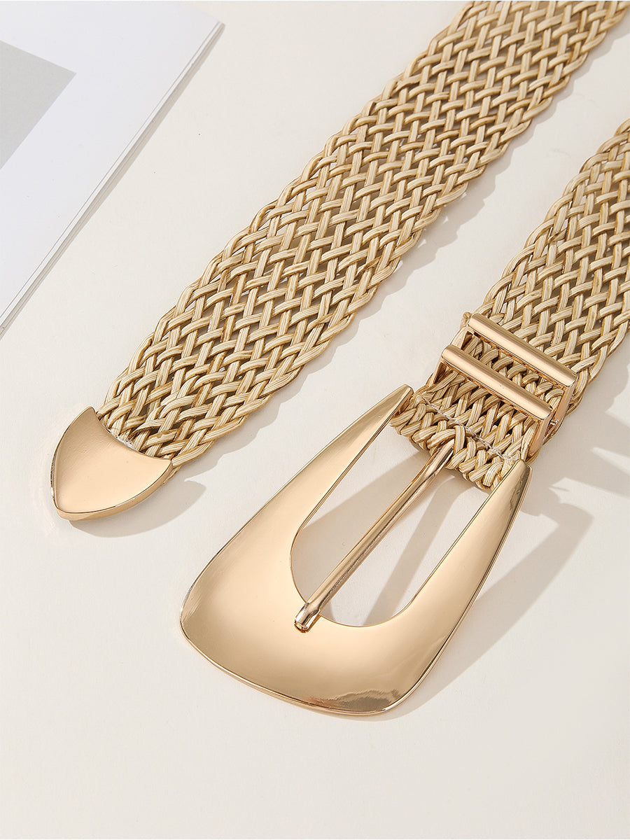 Cinturón de imitación de metal trenzado de algodón y lino chic dorado para mujer