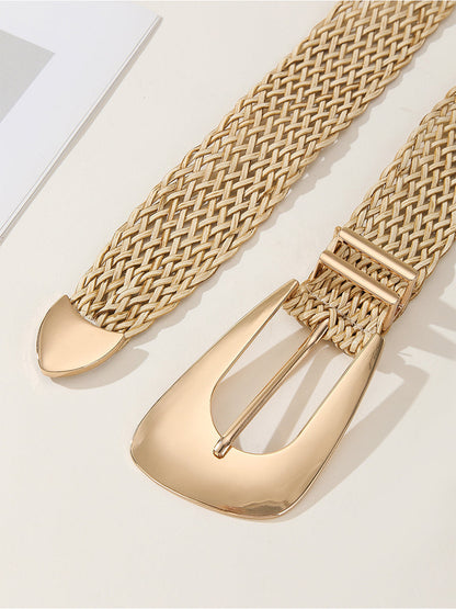 Cinturón de imitación de metal trenzado de algodón y lino chic dorado para mujer
