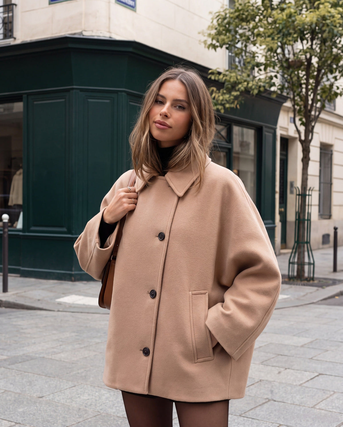 Abrigo Portofino — Corto Oversize de Paño con Cuello