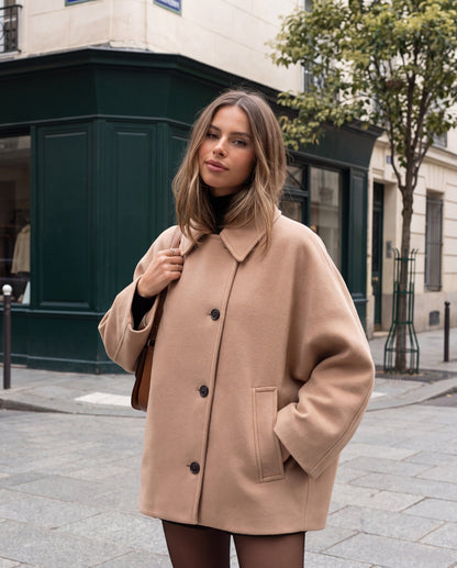 Abrigo Portofino — Corto Oversize de Paño con Cuello