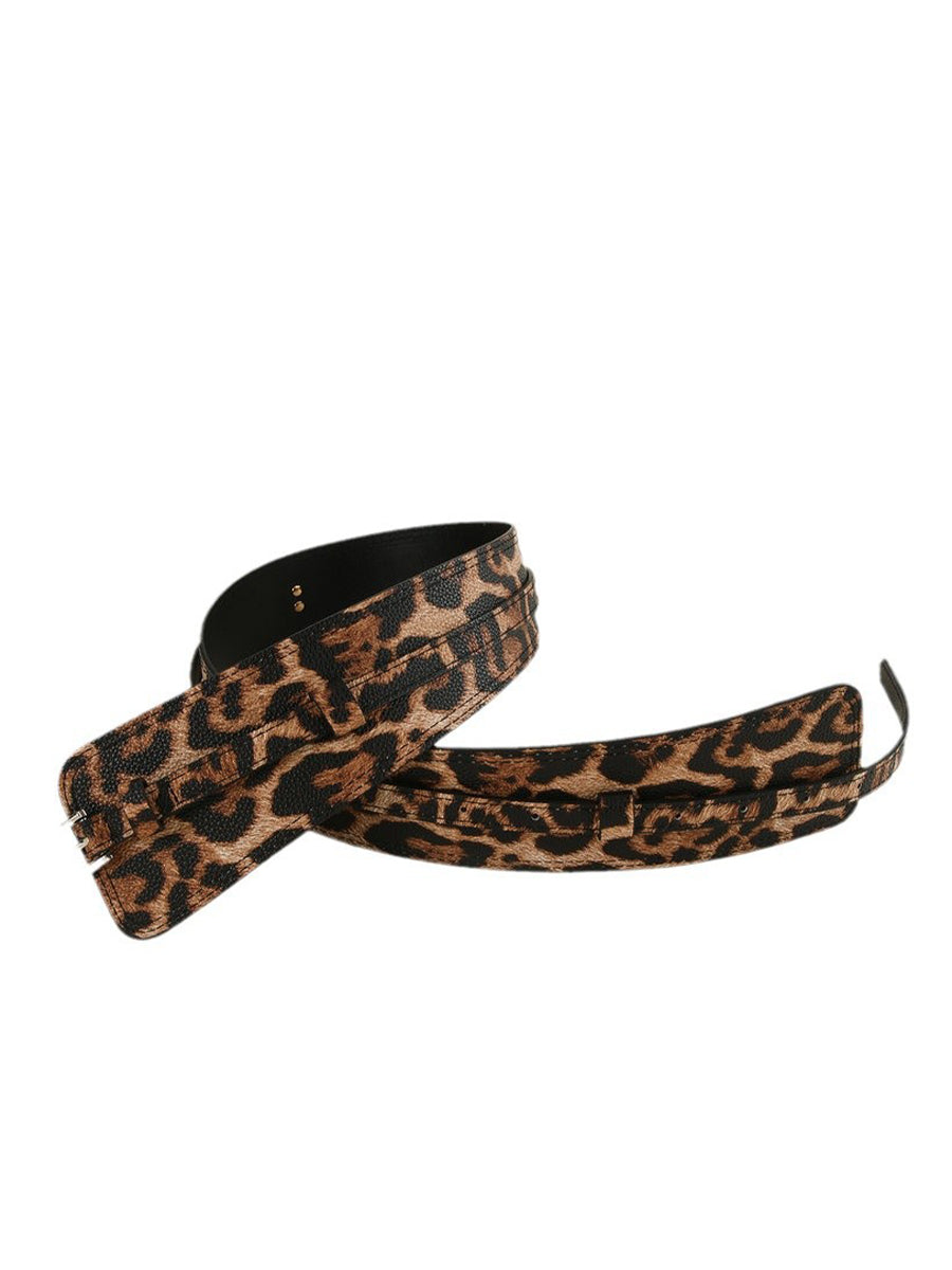 Cinturón de cintura asimétrico de cuero sintético de moda con estampado de leopardo para mujer